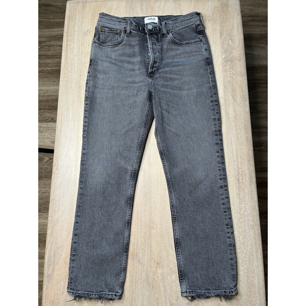 Agolde Riley High Rise Straight Crop Jeans in Century Washed Black Size 28 - Picture 3 of 10